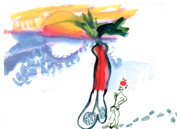 Maisema, (Pää jäässä, muna pystyssä.)/Landscape, (head frozen, dick upright.), watercolour, 1999